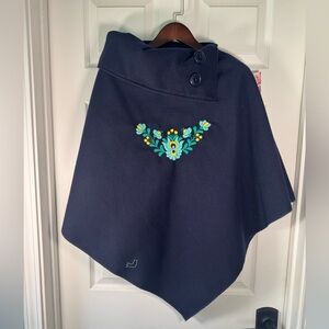 NWT Matyo Designs Handmade Cape Poncho Navy Felt Cowlneck Embrioded One Size